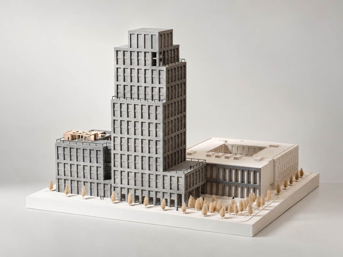 Celkový pohled - betonový a sádrový architektonický model inovačního centra Incuba NEXT, Adept měřítko 1:150